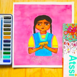 Atssi watercolors zen 24 girl with braids artwork